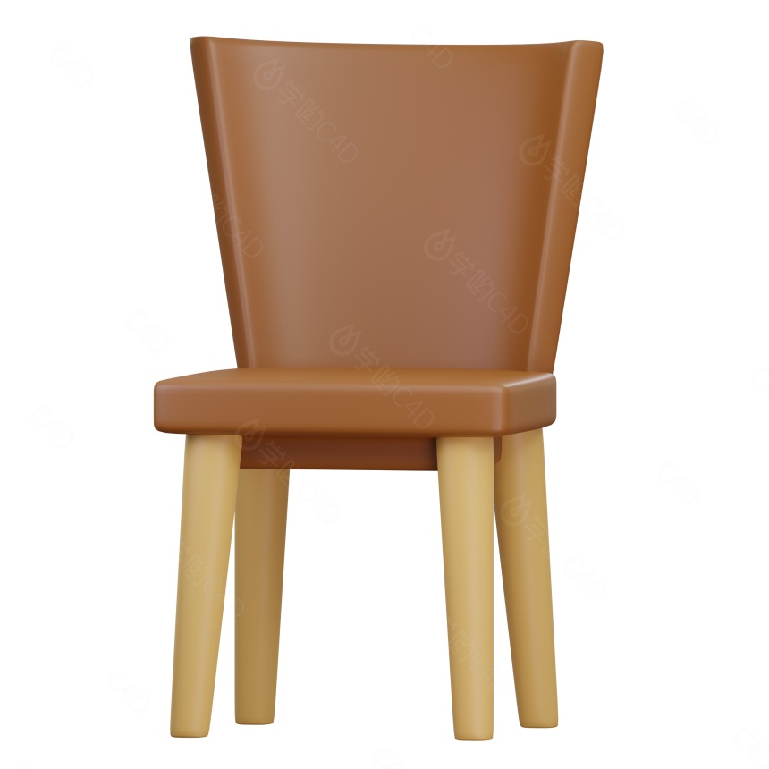 卡通图标摁扭室内家具皮质实木靠背椅子C4D模型