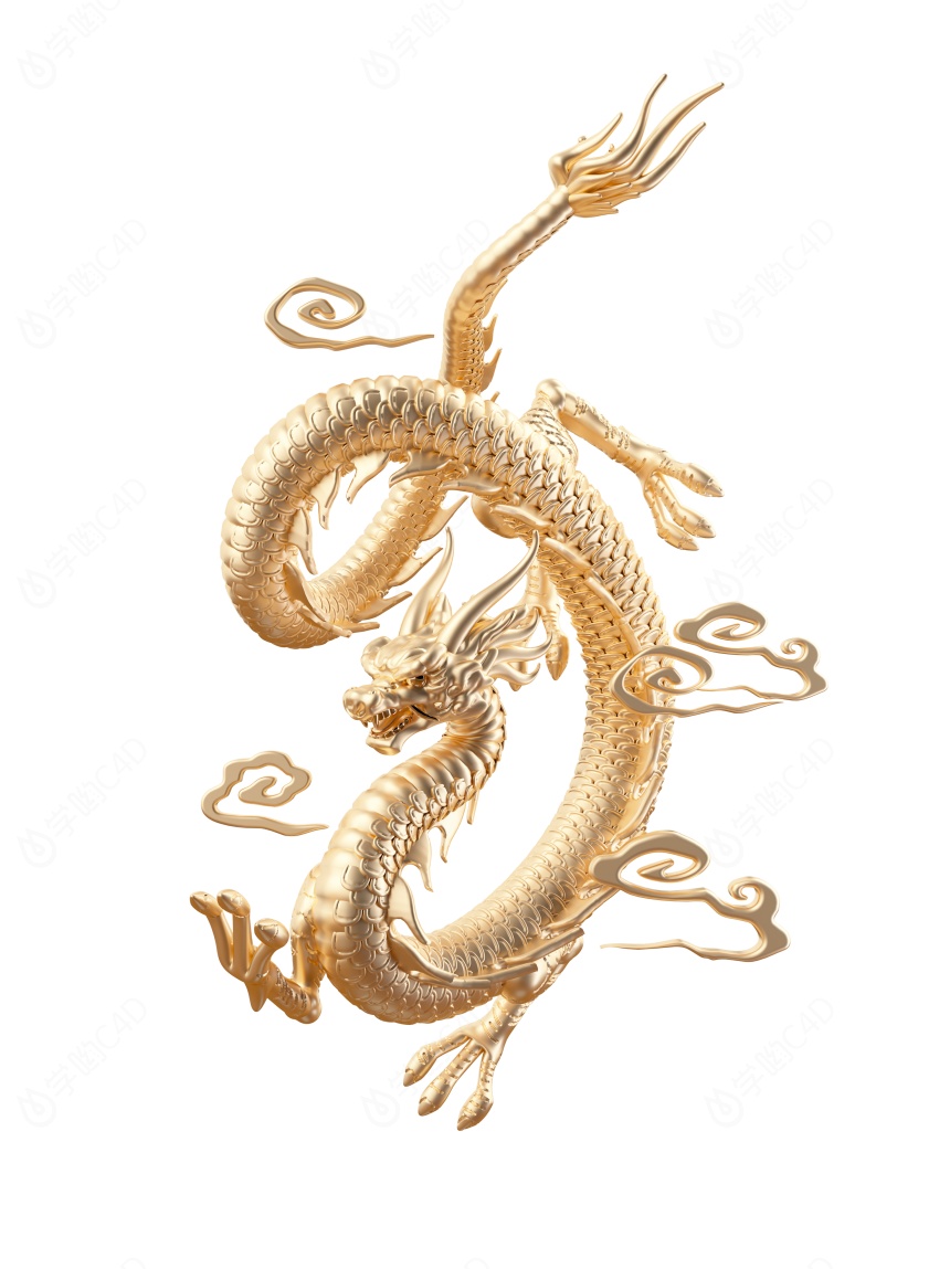 无背景黄金雕塑腾飞云龙过年龙年立体龙抬头中国龙形象C4D模型