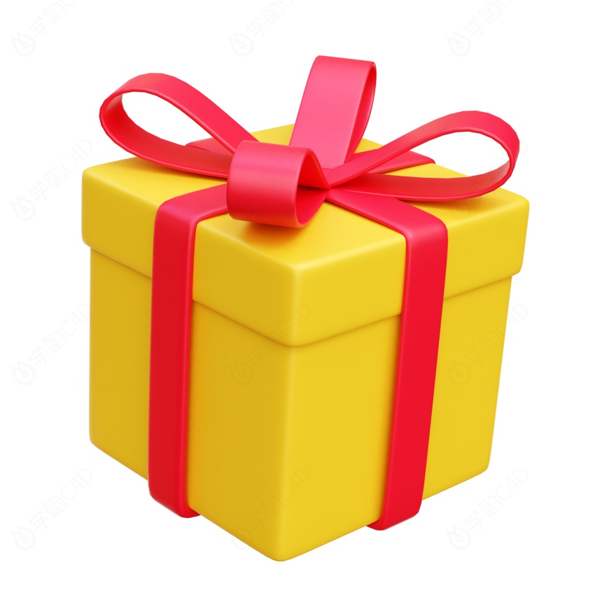 卡通圣诞节圣诞树常见装饰用品红色蝴蝶结黄色正方形大礼物盒包装盒C4D模型