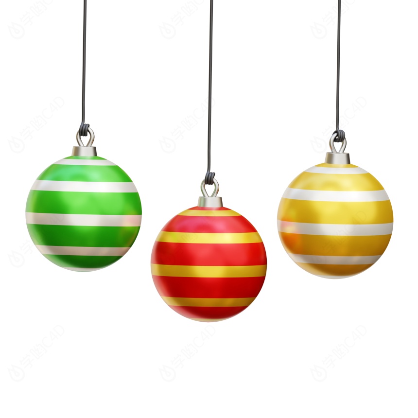 卡通圣诞节圣诞树常见装饰用品红绿黄三色灯笼球氛围球C4D模型