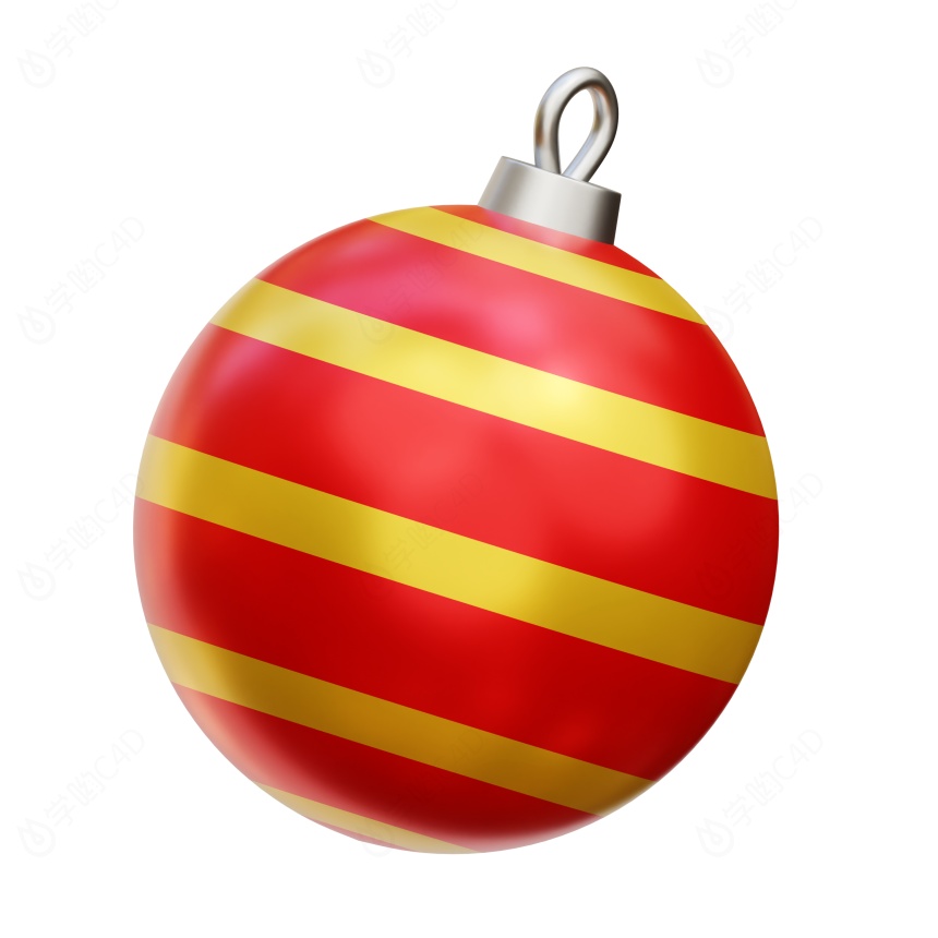 卡通圣诞节圣诞树常见装饰用品红色灯笼球氛围球C4D模型