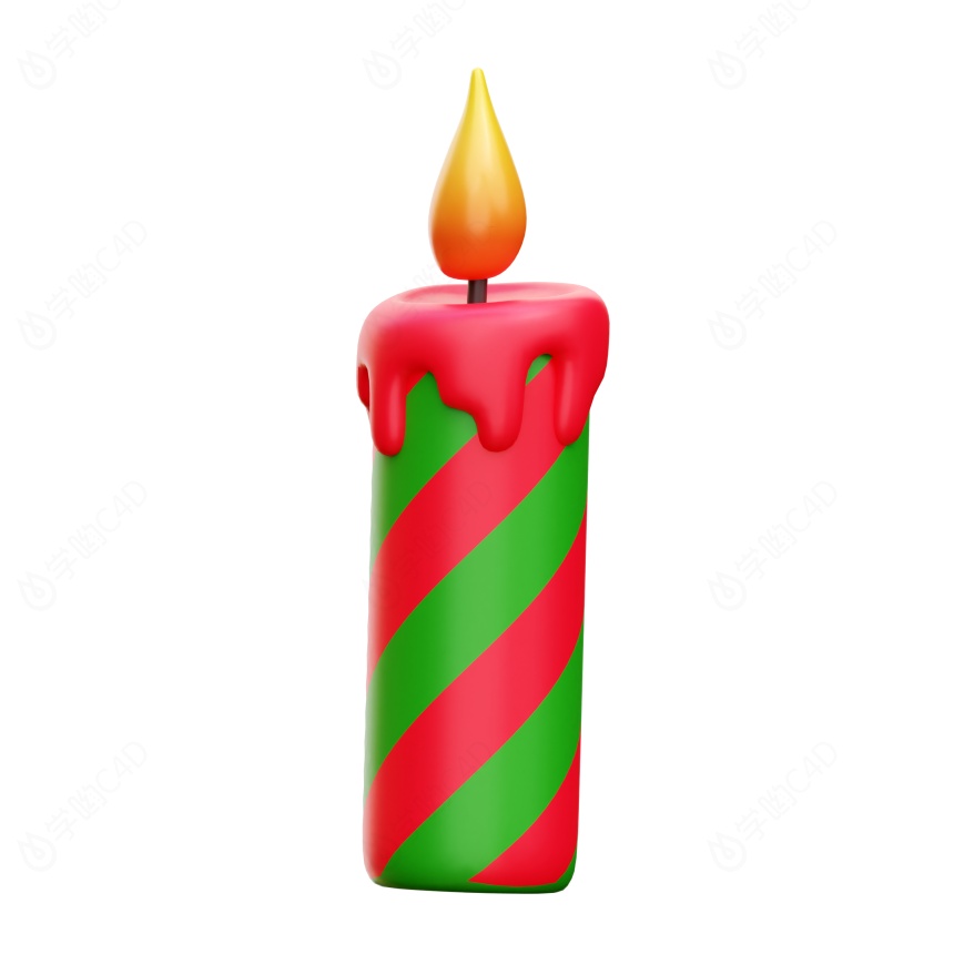 卡通圣诞节圣诞树常见装饰用品绿色单个高蜡烛C4D模型