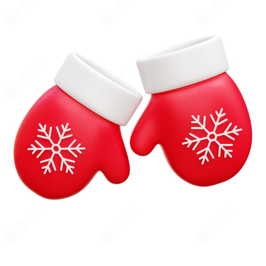 卡通圣诞节圣诞树常见装饰用品红色可爱手套C4D模型
