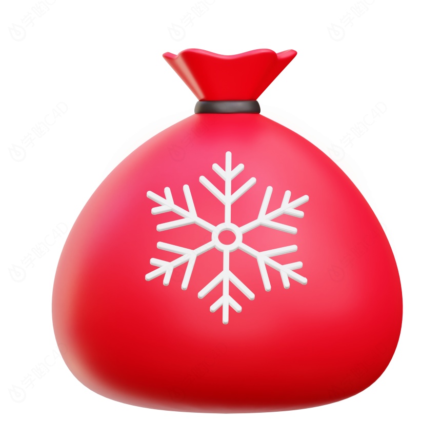 卡通圣诞节圣诞树常见装饰用品红色雪花大礼物袋子C4D模型