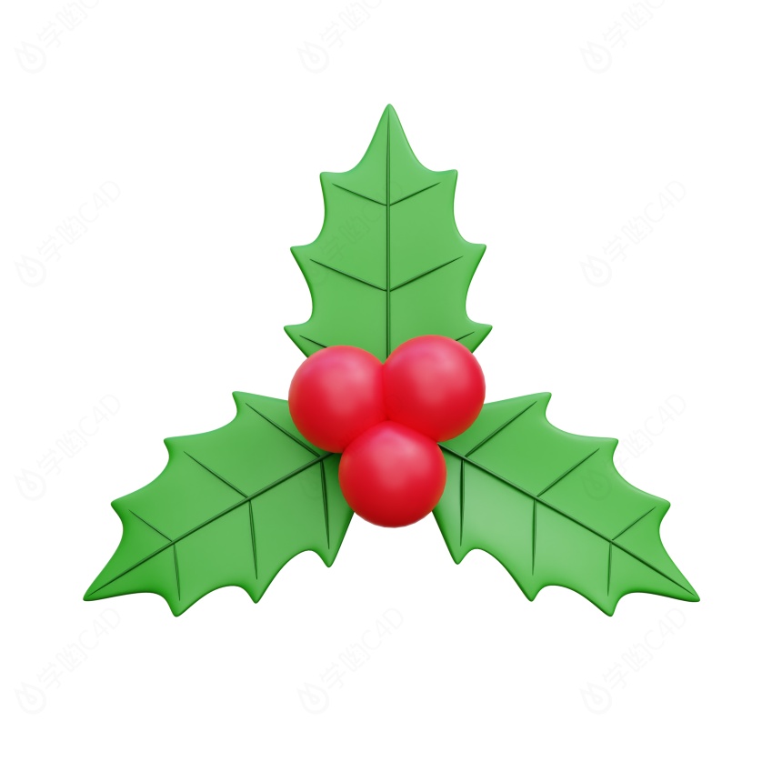 卡通圣诞节圣诞树常见装饰用品树叶绿叶C4D模型