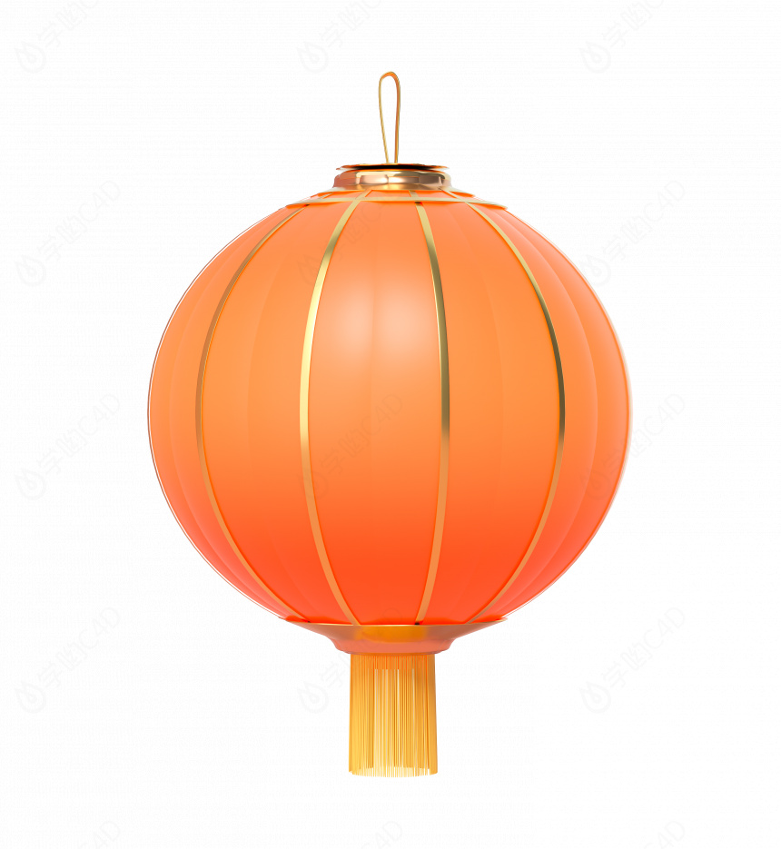 卡通2024新年春节元素图标过年喜庆挂大橙色灯笼C4D模型