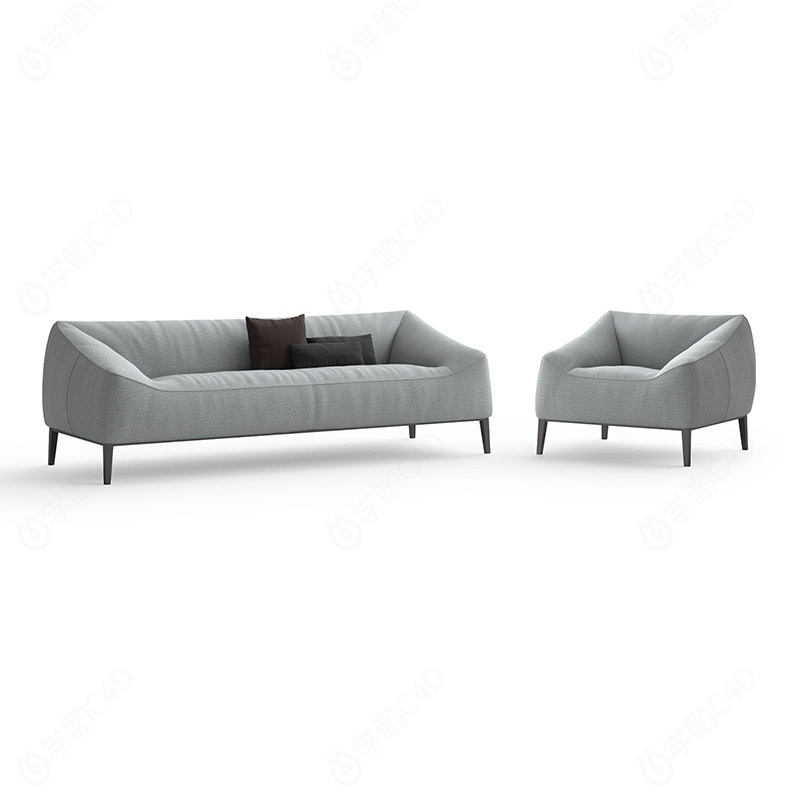 大户型简约多人休闲布艺懒人沙发可组合银灰色C4D模型