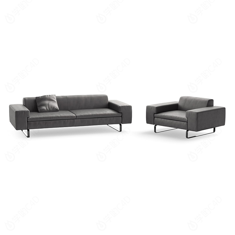 小户型意式简约皮质休闲沙发深灰色C4D模型