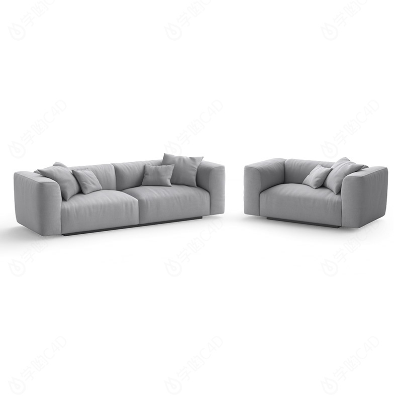小户型简约休闲布艺沙发组合银灰色C4D模型