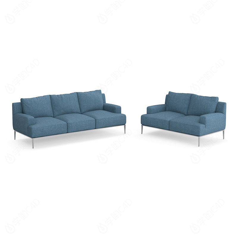 小户型简约休闲布艺沙发湛蓝色C4D模型