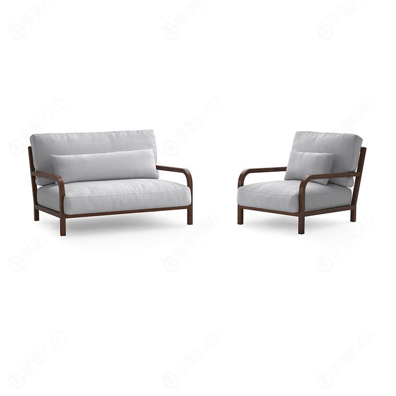 商务办公简约靠背休闲会客沙发组合浅灰色C4D模型