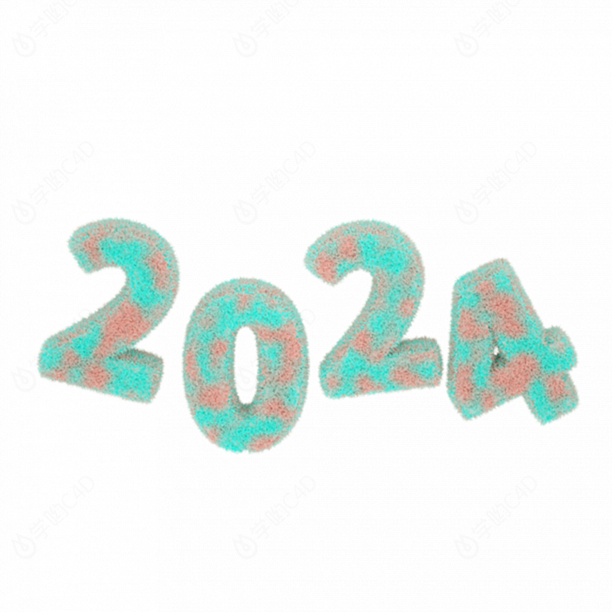 3D立体2024新年跨年龙年龙创意艺术字毛绒风立体字C4D模型