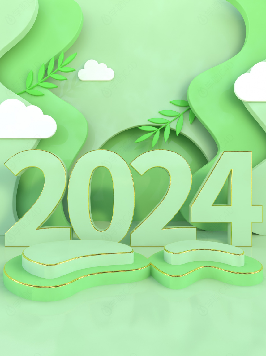 2024新年龙年竖版海报背景展台背景C4D模型