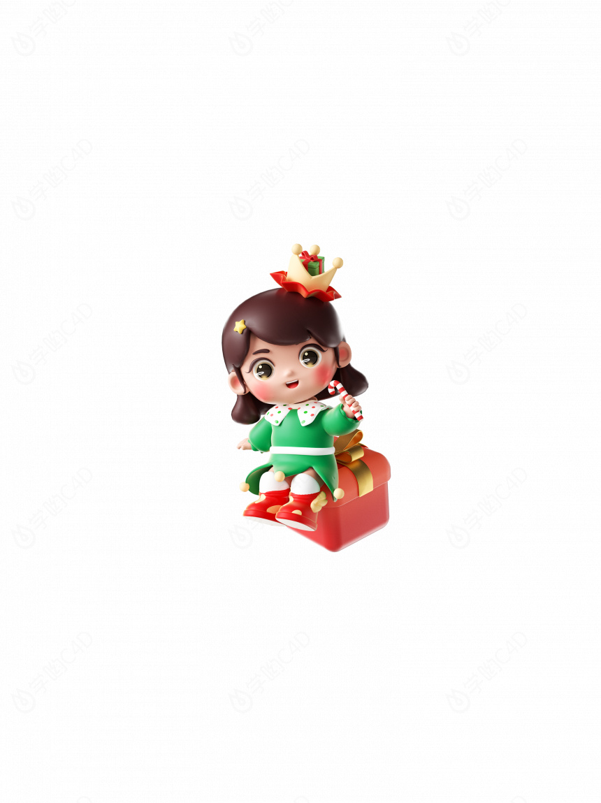 圣诞卡通可爱小女孩人物圣诞节礼物C4D模型