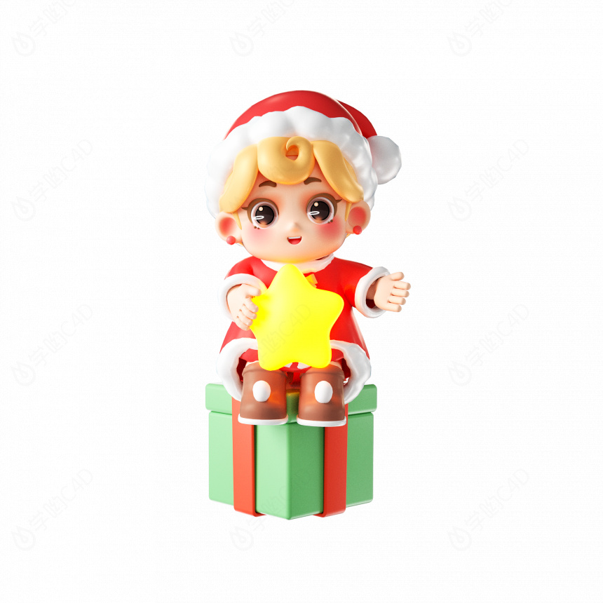 圣诞卡通可爱小男孩人物圣诞节礼物C4D模型