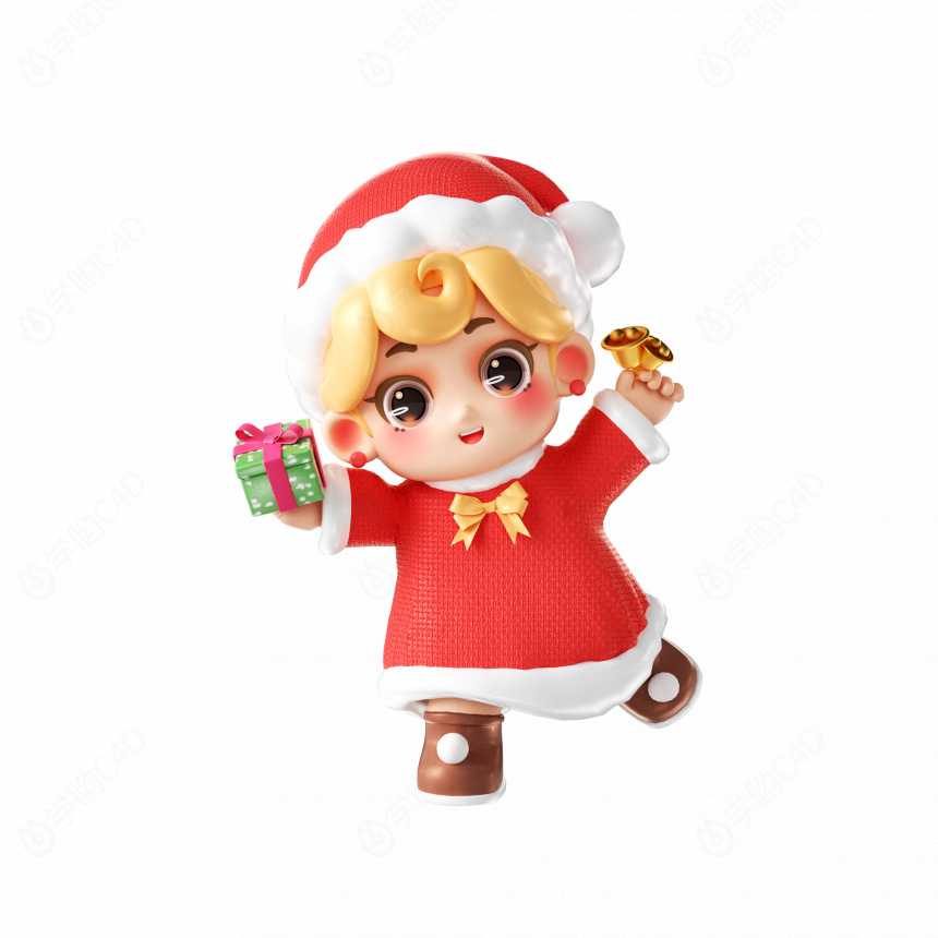 圣诞卡通可爱小男孩人物圣诞节礼物装饰C4D模型