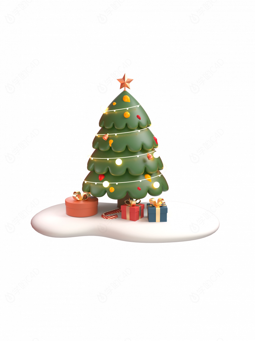 卡通圣诞节温暖装饰圣诞树C4D模型
