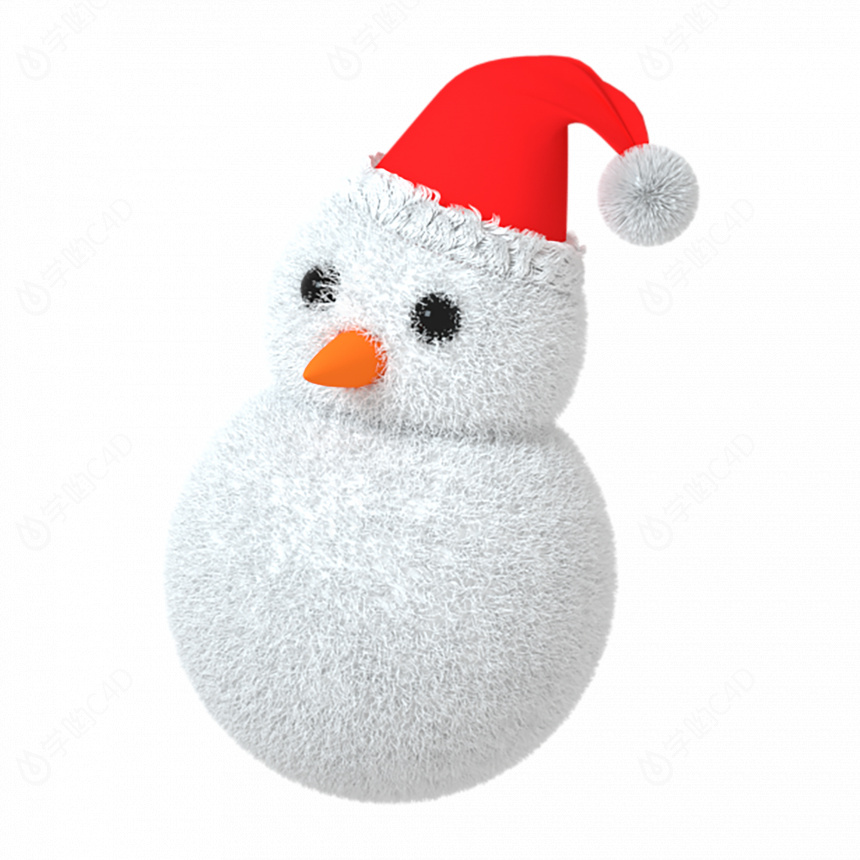卡通圣诞节装饰立体毛绒雪人C4D模型