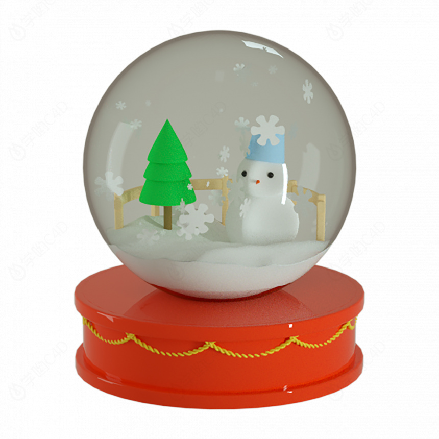 卡通圣诞节装饰圣诞雪人水晶球C4D模型