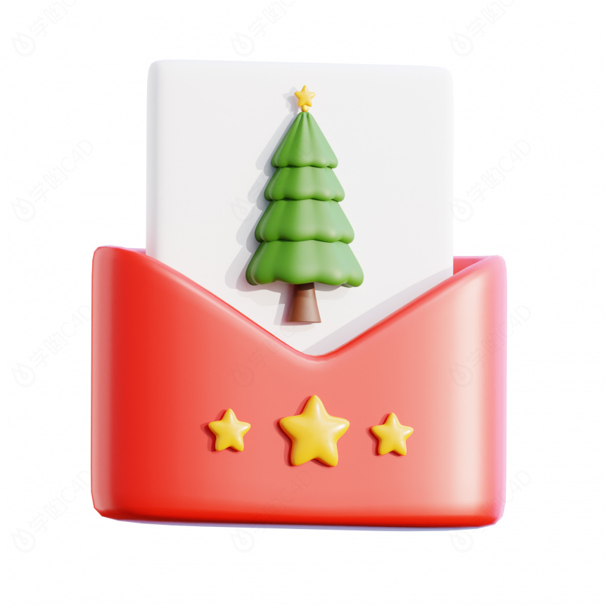 圣诞节装饰卡通图标圣诞树贺卡C4D模型