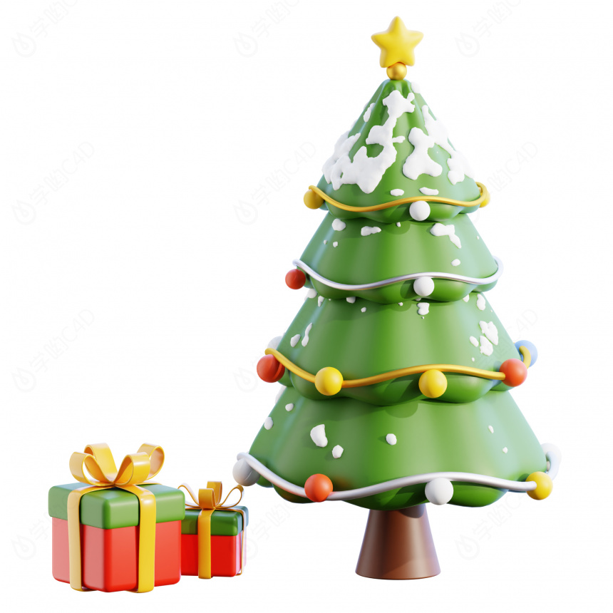 圣诞节装饰卡通图标圣诞树礼物盒礼品C4D模型