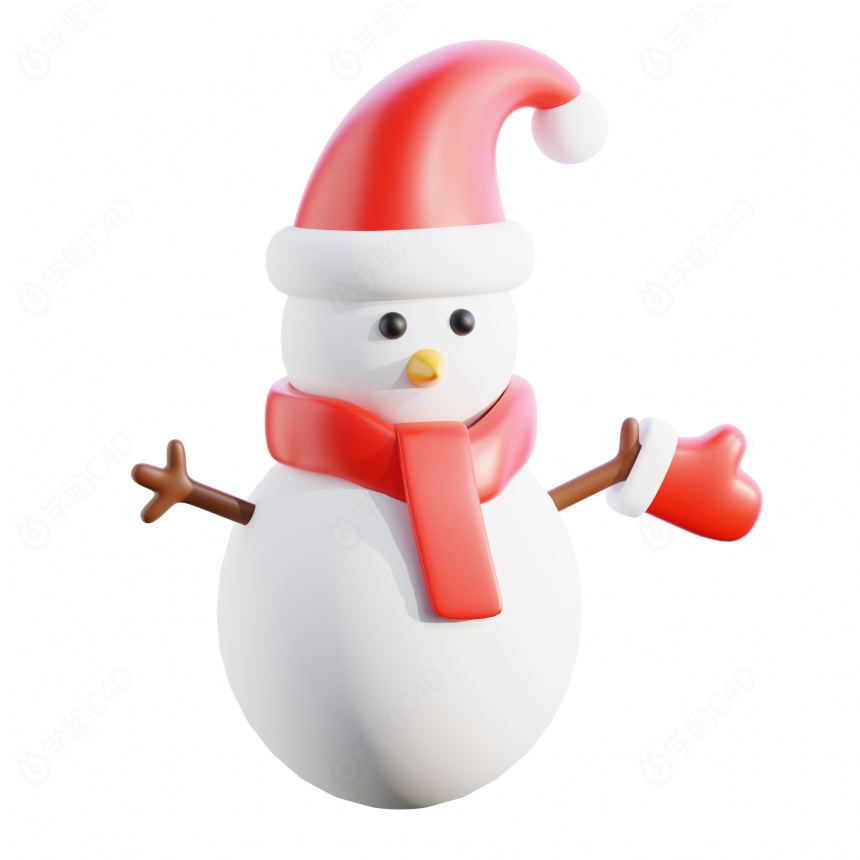 圣诞节装饰用品卡通图标雪人C4D模型