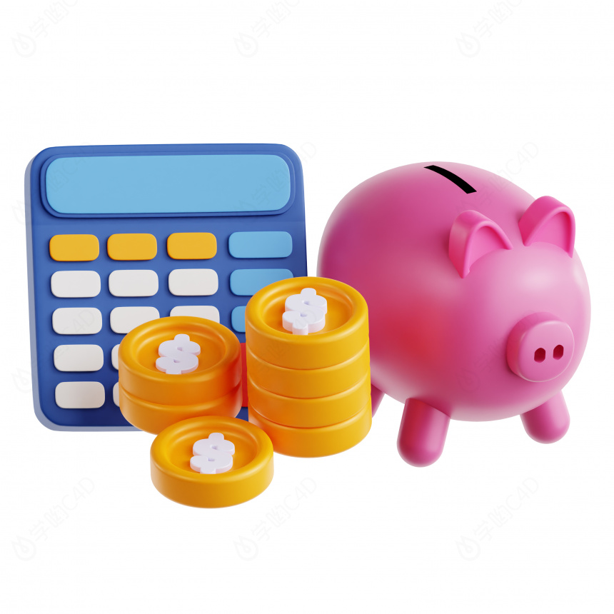 卡通金融储蓄图标计算器猪猪存钱罐C4D模型