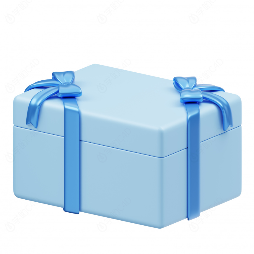 精致礼物盒礼品盒蓝色长方形礼盒C4D模型