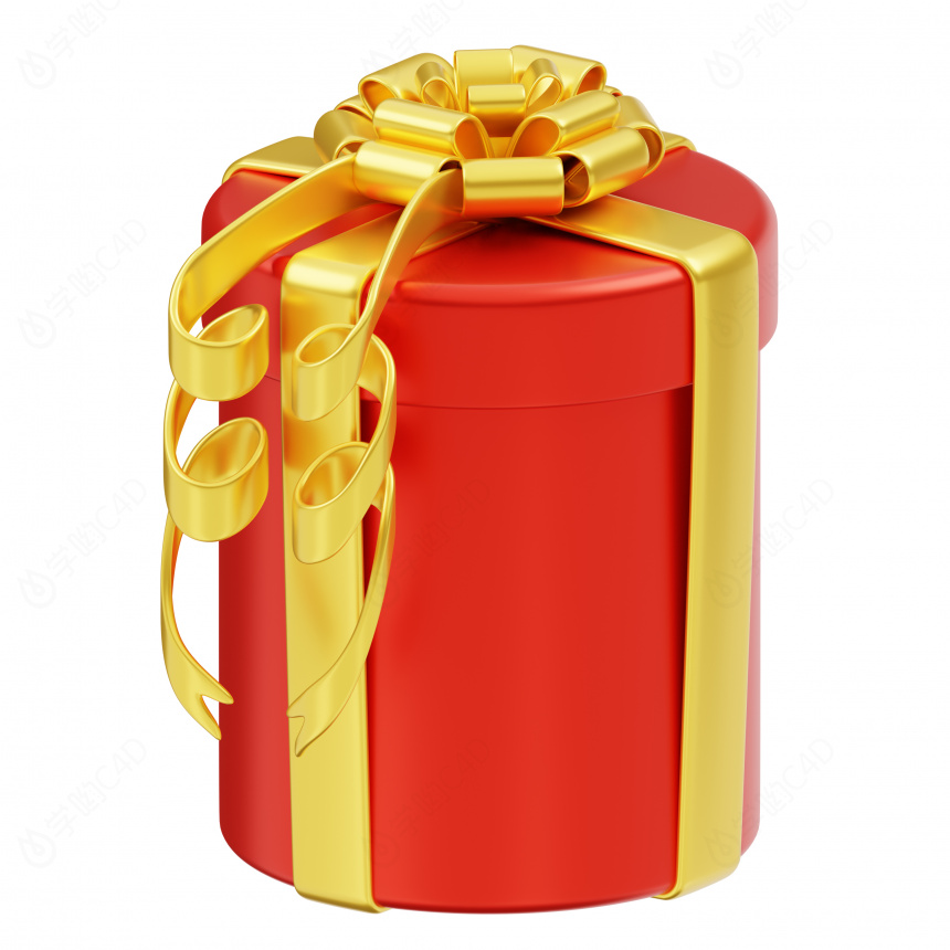 精致喜庆礼物盒礼品圆筒大红色盒子C4D模型