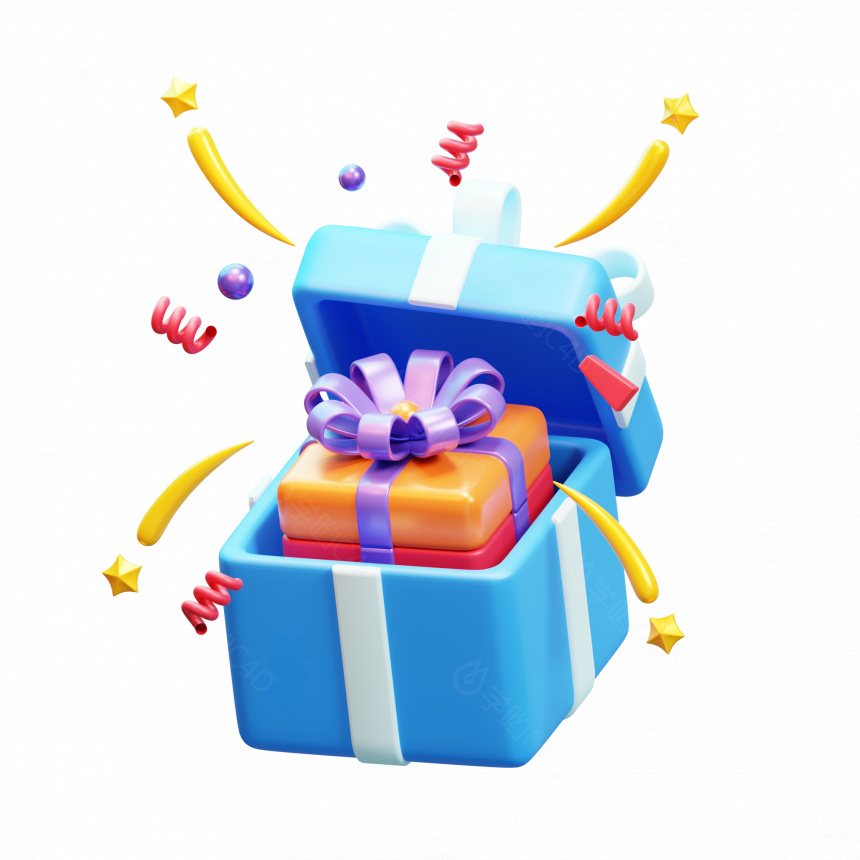 新年快乐节日庆祝面具派对气球蛋糕礼物卡通图标礼物盒礼品C4D模型