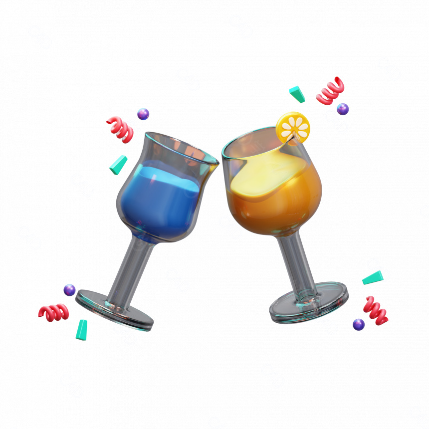 新年快乐节日庆祝面具派对气球蛋糕礼物卡通图标碰杯C4D模型