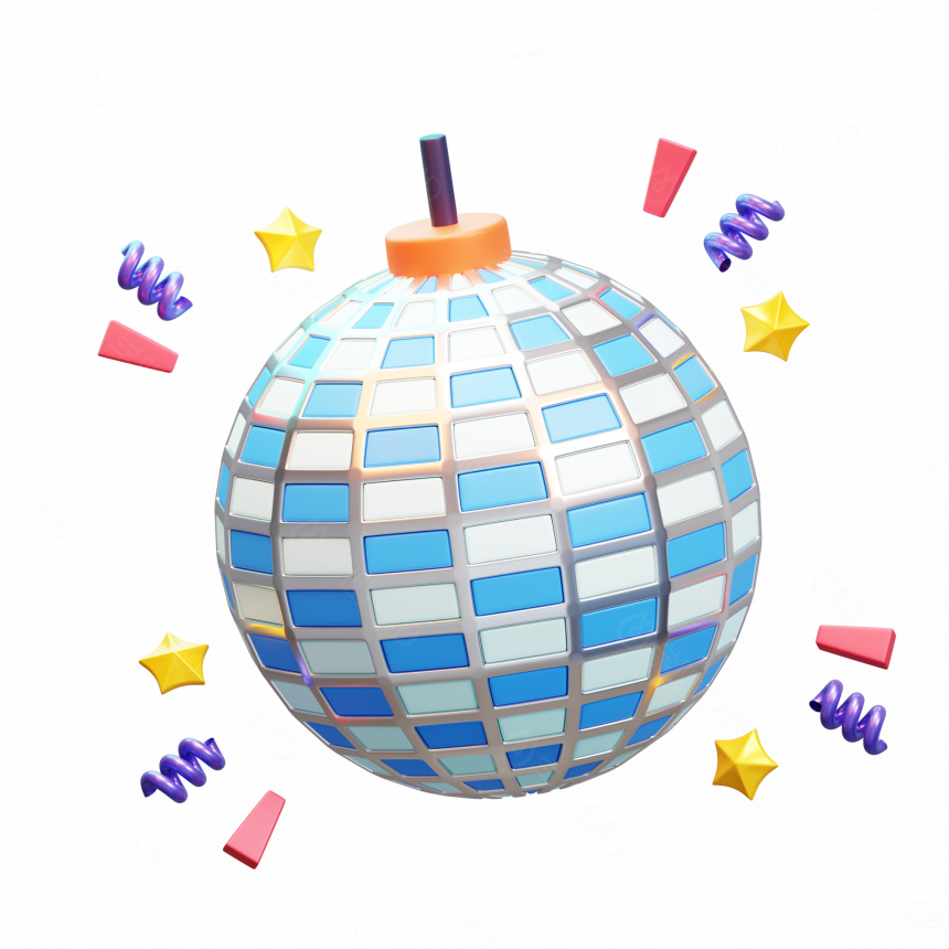 新年快乐节日庆祝面具派对气球蛋糕礼物卡通图标灯光镭射球C4D模型
