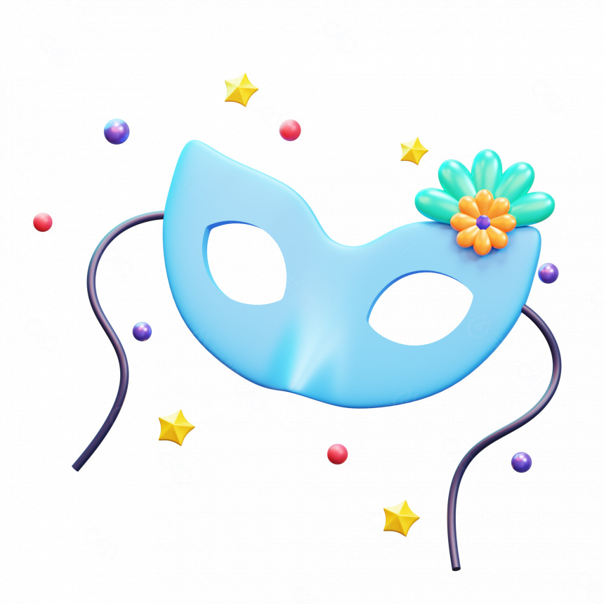 新年快乐节日庆祝面具派对气球蛋糕礼物卡通图标C4D模型
