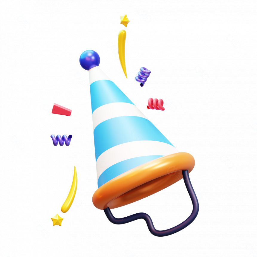新年快乐节日庆祝面具派对气球蛋糕礼物卡通图标生日帽C4D模型