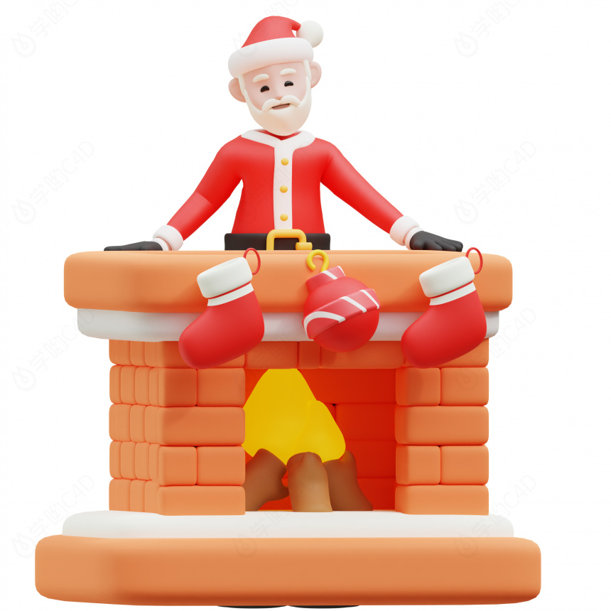 圣诞节开心的圣诞老人钻烟囱C4D模型