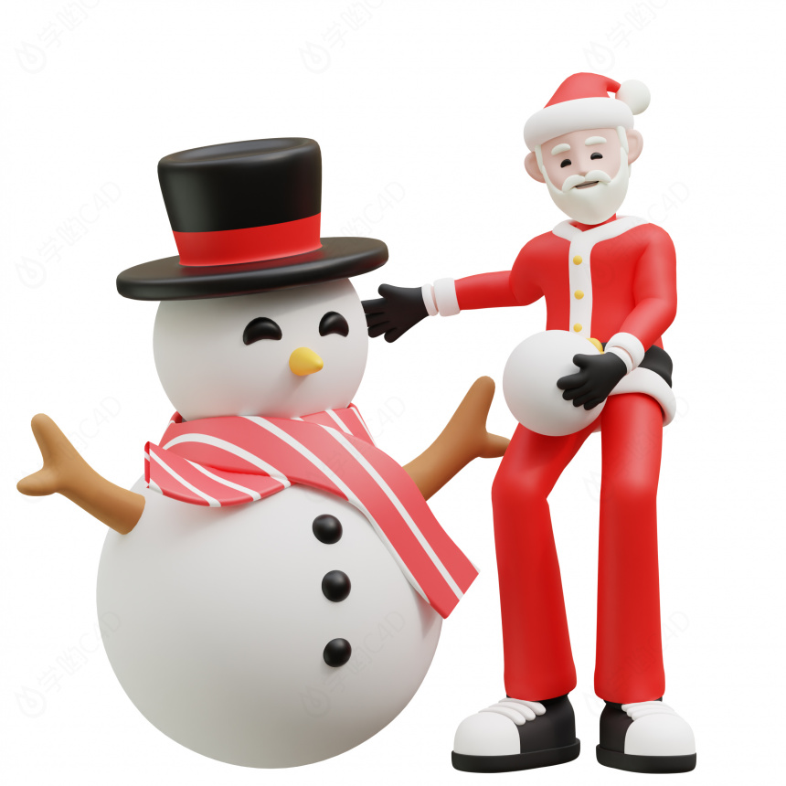 卡通圣诞节开心的圣诞老人雪人C4D模型