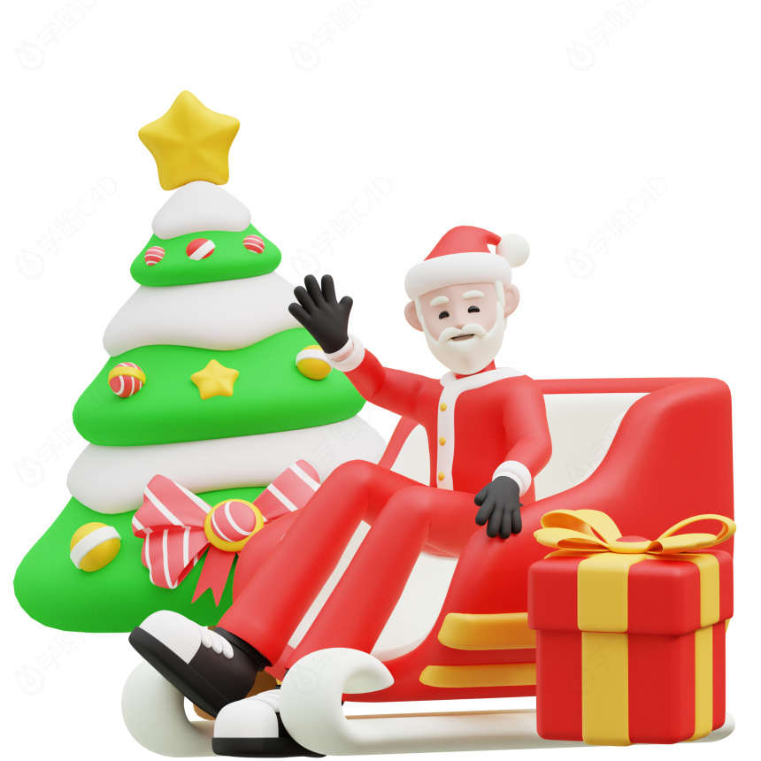 卡通圣诞节开心的圣诞老人坐雪橇C4D模型