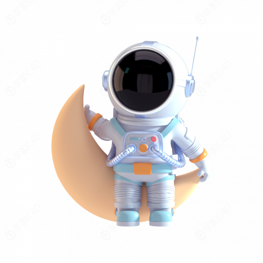科幻航天卡通宇航员头像坐月亮C4D模型