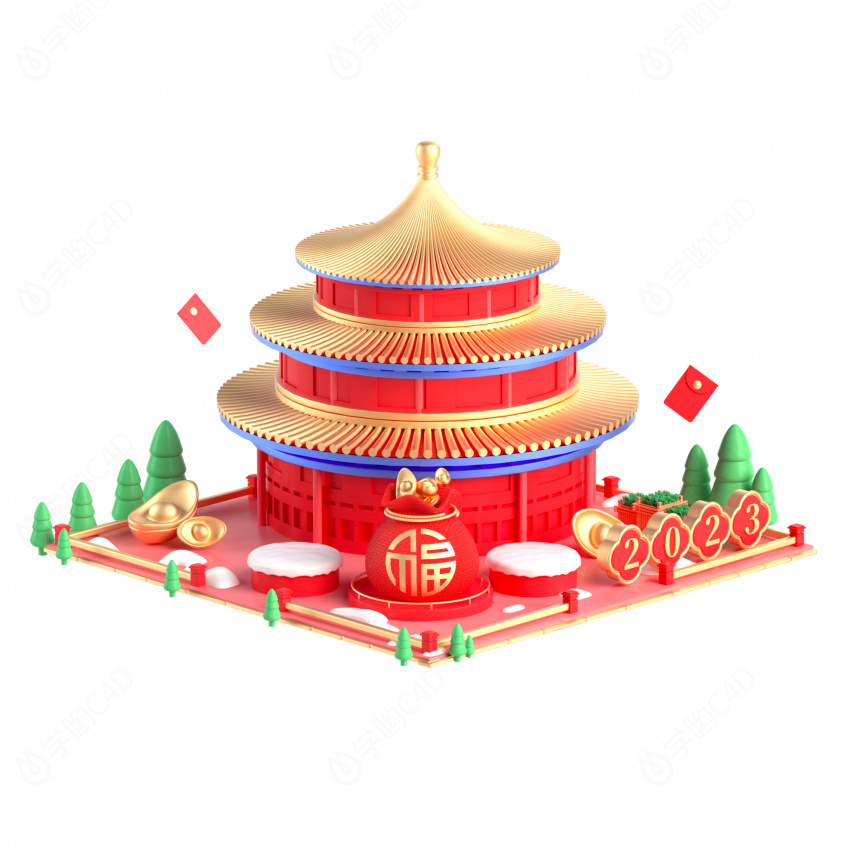 国潮春节中式建筑电商模型素材祈年殿C4D模型