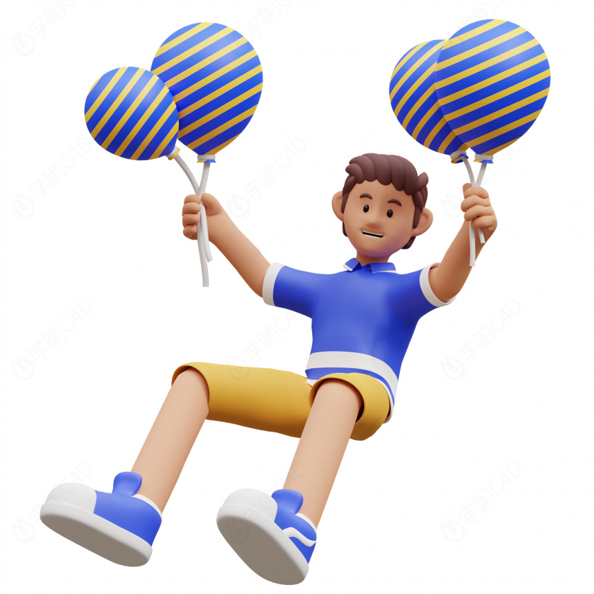 新年节日喜事生日派对庆祝卡通人物放气球玩气球C4D模型