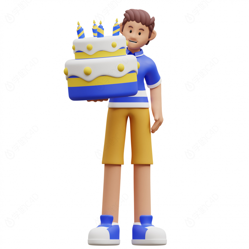 新年节日喜事生日派对庆祝卡通人物蛋糕C4D模型