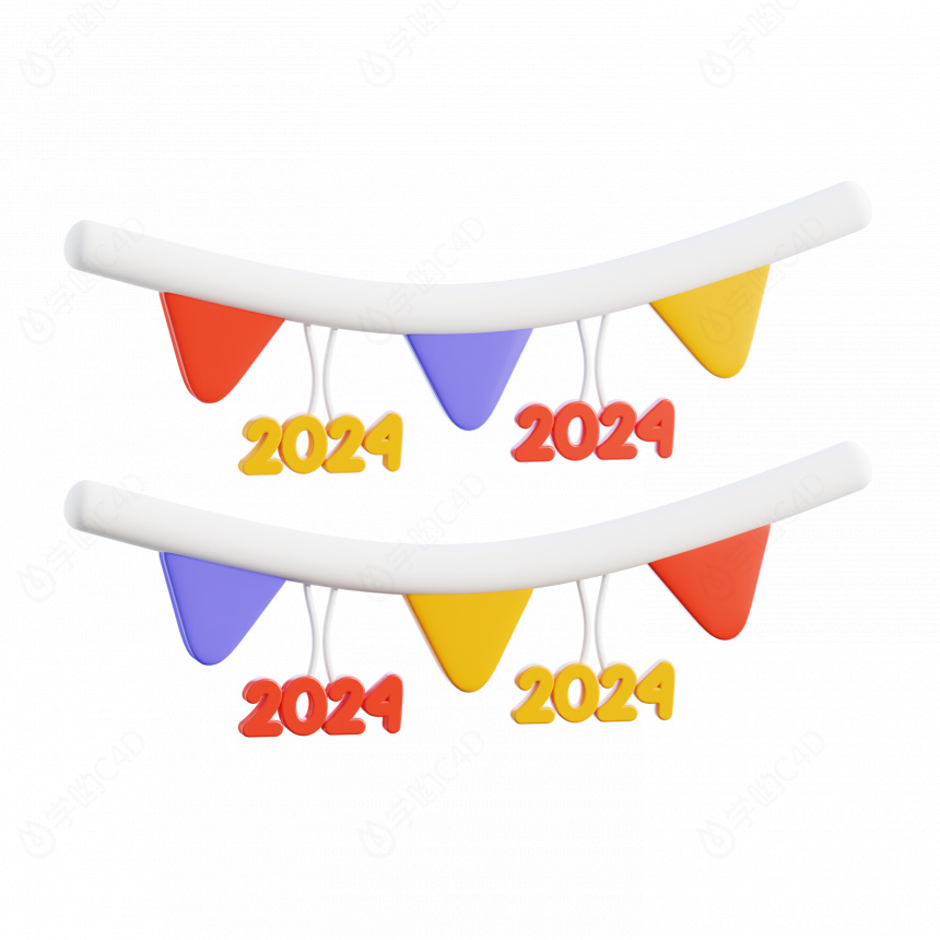 2024活动装饰节日气氛卡通图标小彩旗C4D模型