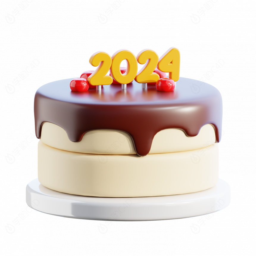 2024节日庆祝跨年卡通图标节日蛋糕C4D模型