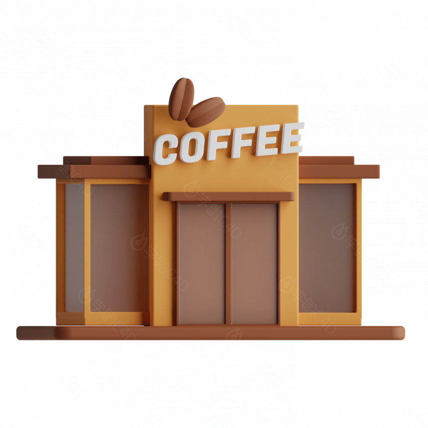 卡通图标咖啡店C4D模型