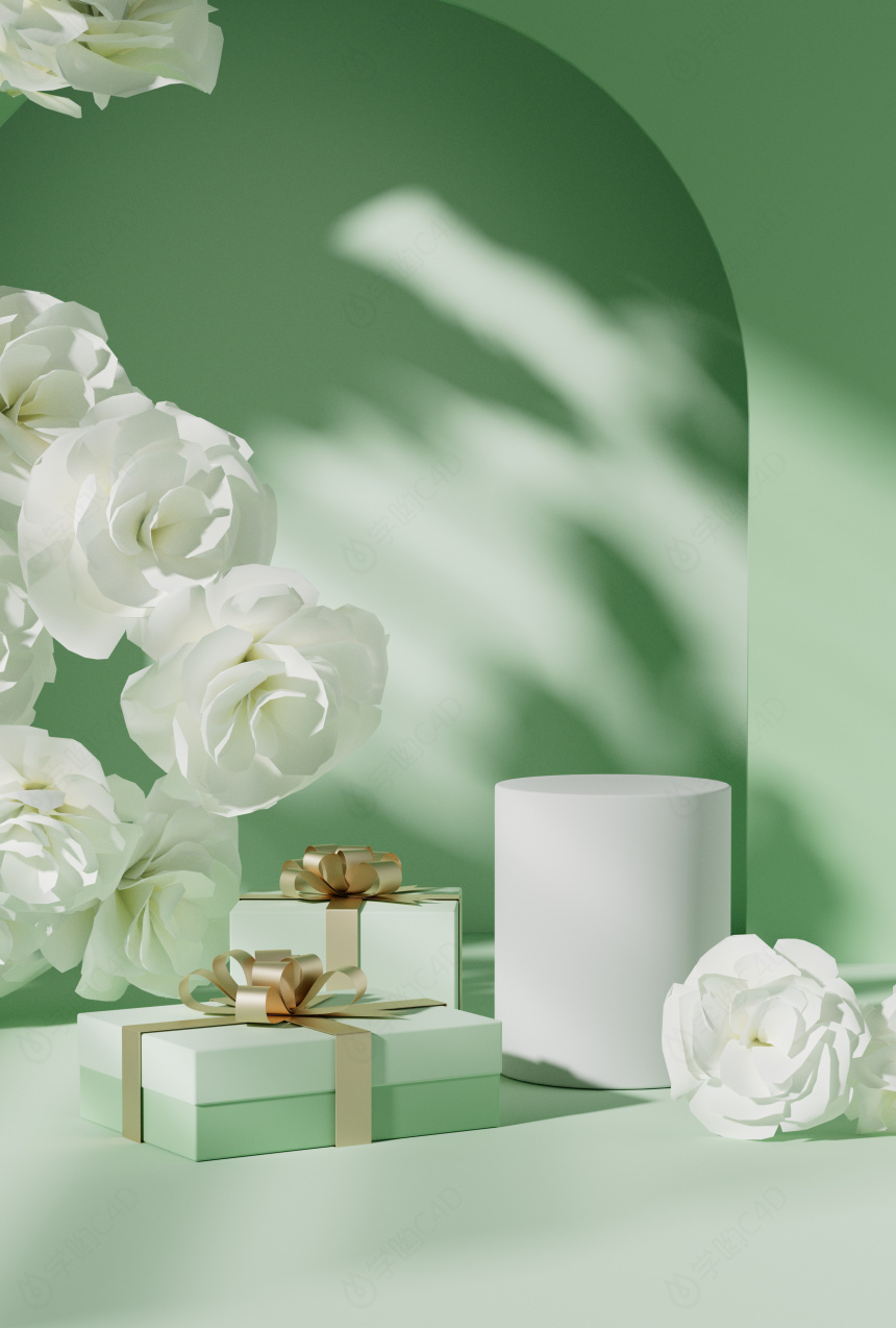 春季背景c4d花朵绿色简约浪漫背景素材白模C4D模型