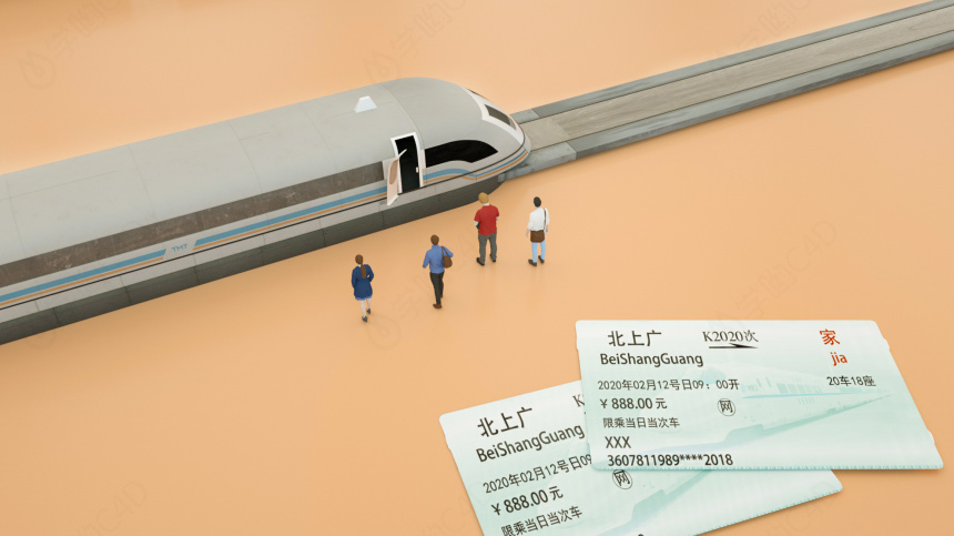 春节新年喜庆春运高铁回家返程交通C4D模型