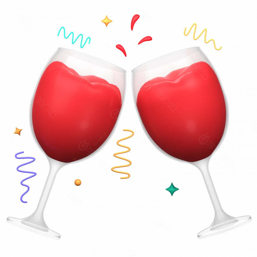 卡通立体新年节日庆祝图标红酒C4D模型