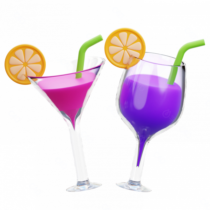 卡通新年庆祝紫色系图标酒杯碰杯C4D模型