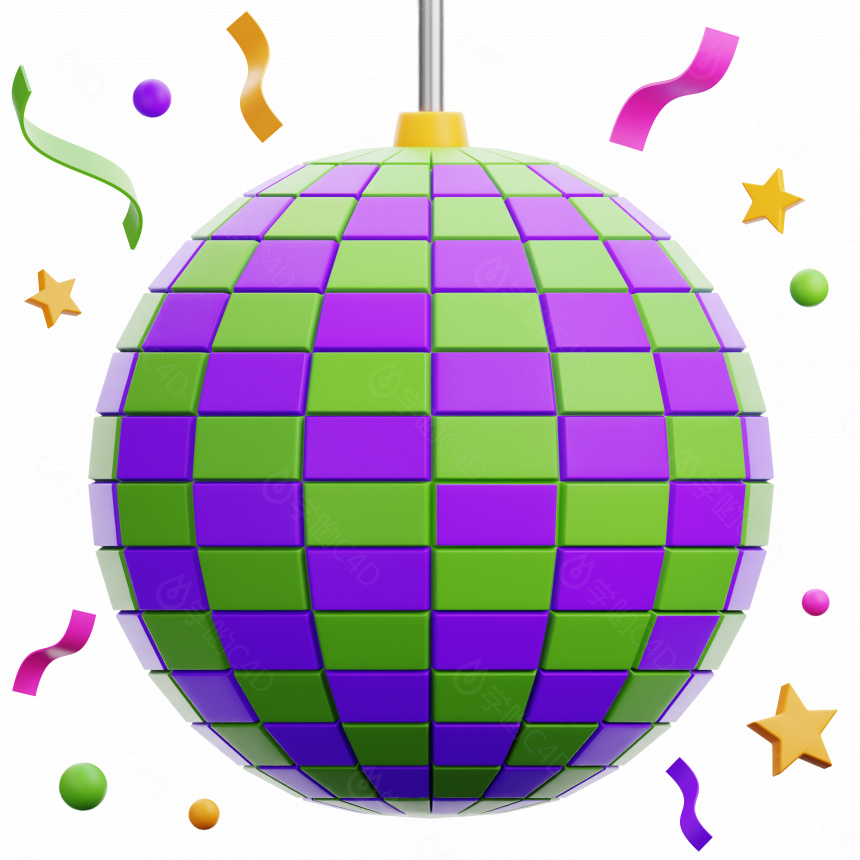 卡通新年庆祝紫色系图标舞台闪耀灯球C4D模型