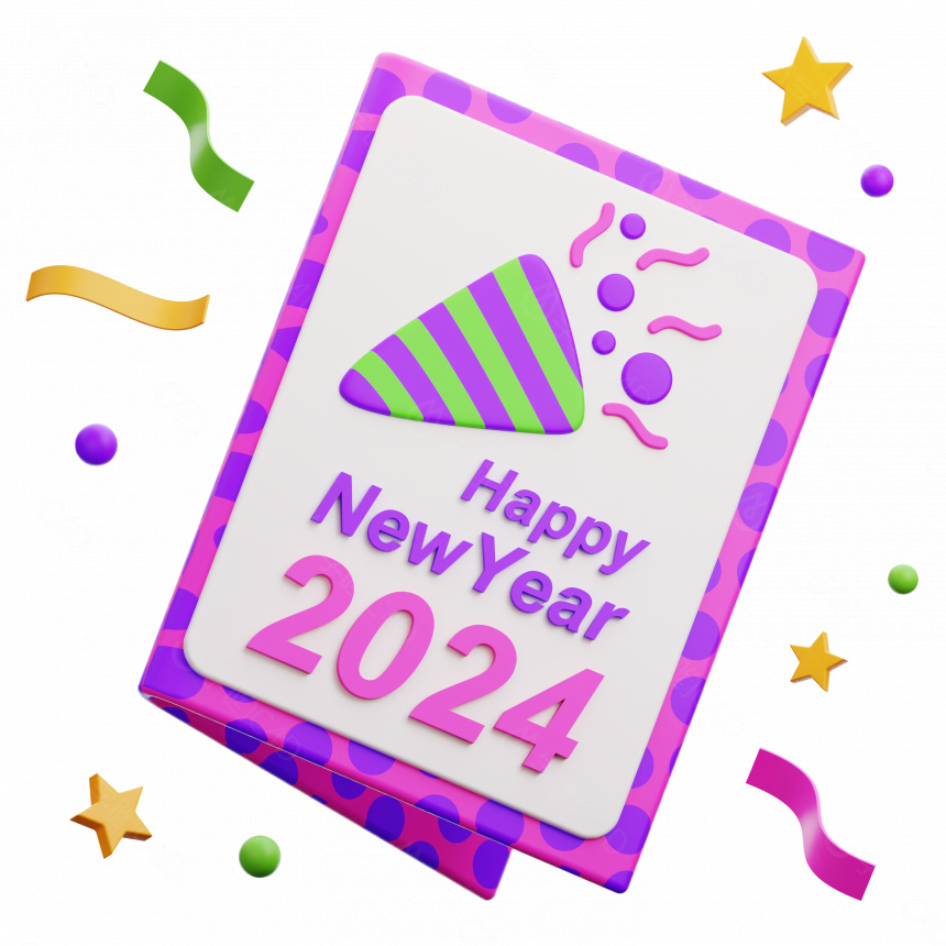 卡通节日庆祝图标2024新年快乐贺卡C4D模型